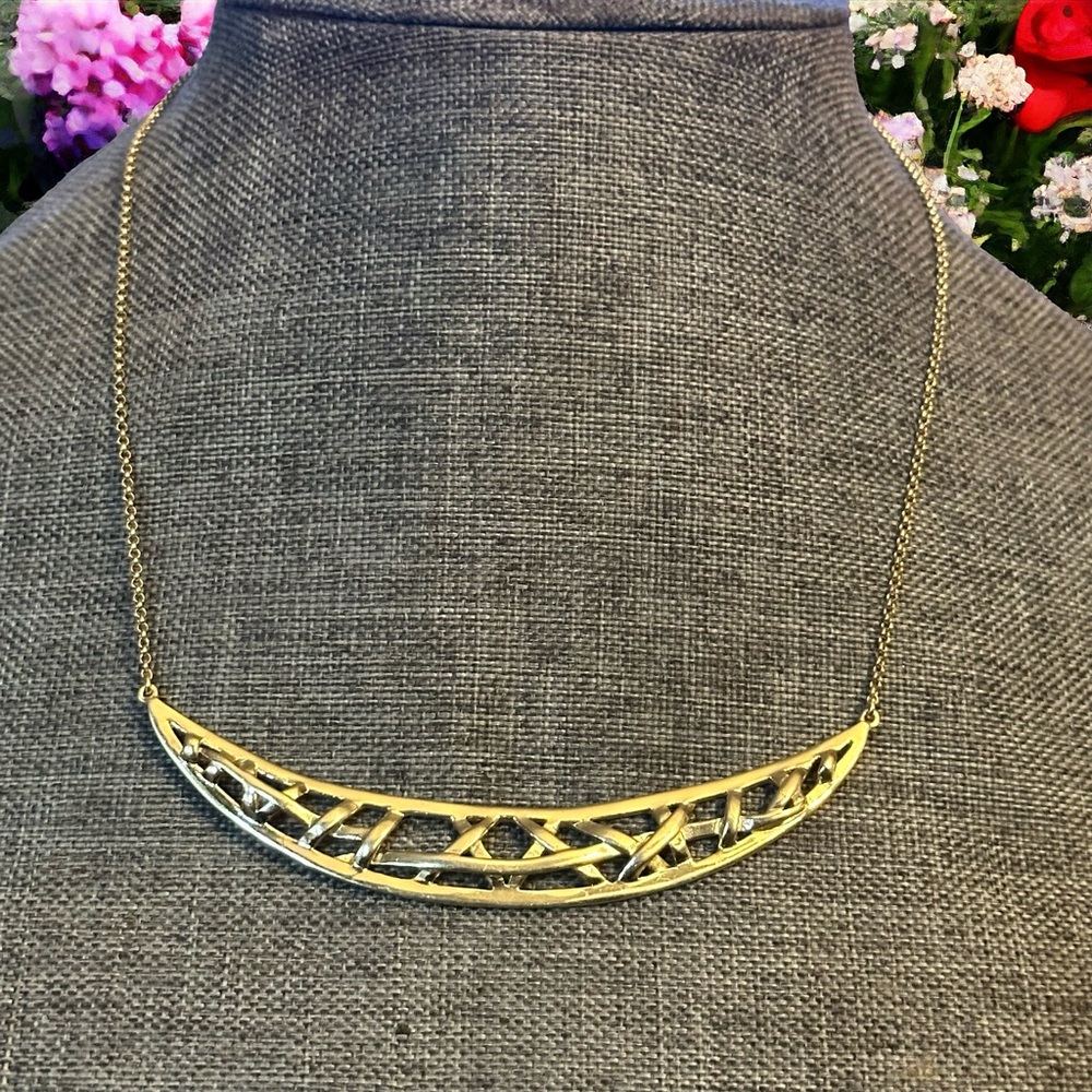 Cole Haan gold tone open weave curved bar necklace